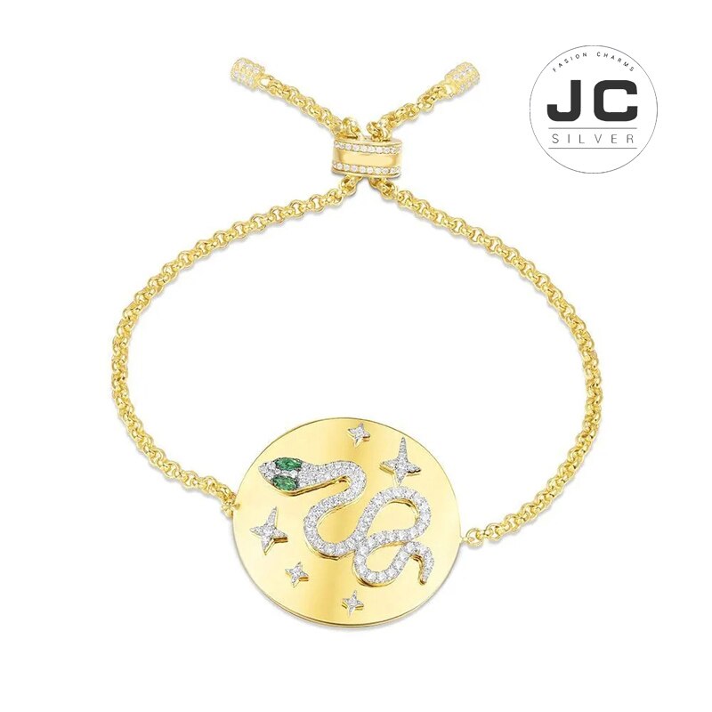 Nueva encantos plata 925 Original copia joyería, pulsera de plata amarilla Uraeus con piedra verde nano circonia para mujer