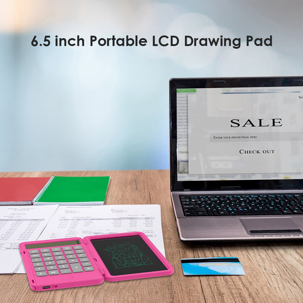 Basic Calculator Rechargeable Standard Function Desktop Calculator with 6.5 inch LCD Writing Tablet Electronic Drawing Pad