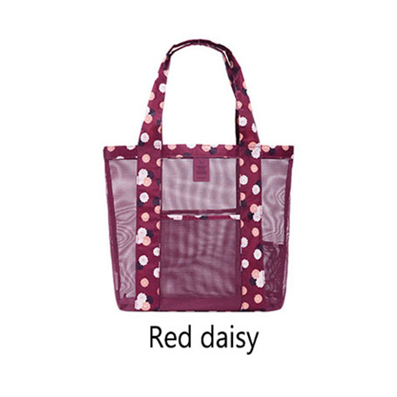 Casual Vrouwen Bloemen Grote Capaciteit Tote Polyester Schoudertas Boodschappentas Opengewerkte Mesh Strand Tassen Casual Tote Feminina: Red daisy