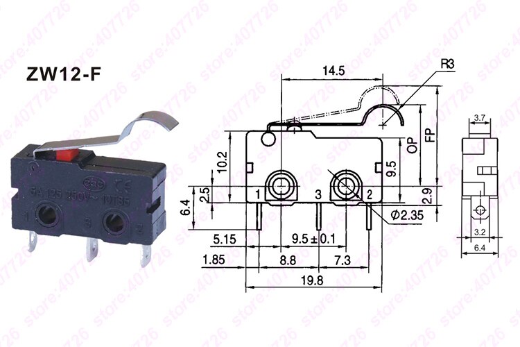 Micro interrupteur 10mm x 20mm 5 pièces/lot | 3 broches/2 broches 5A 250VAC série ZW12, interrupteur Tact allumé: ZW12-F