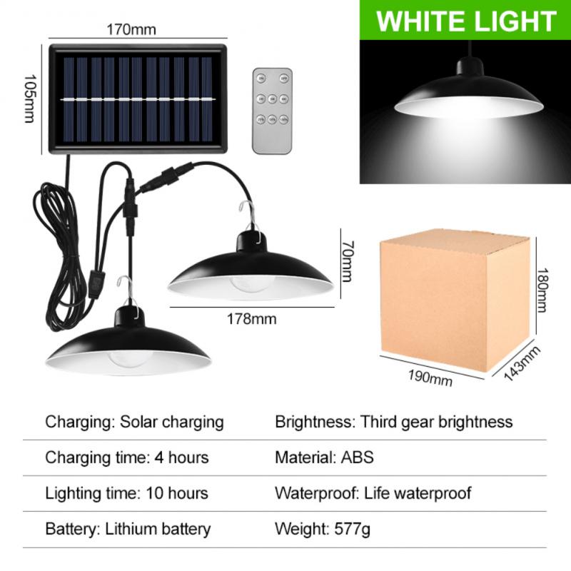 Single Double Head Solar Pendant Light Outdoor Indoor Split Solar Shed Light Remote Power Cord Garden LED Spotlight Street Light
