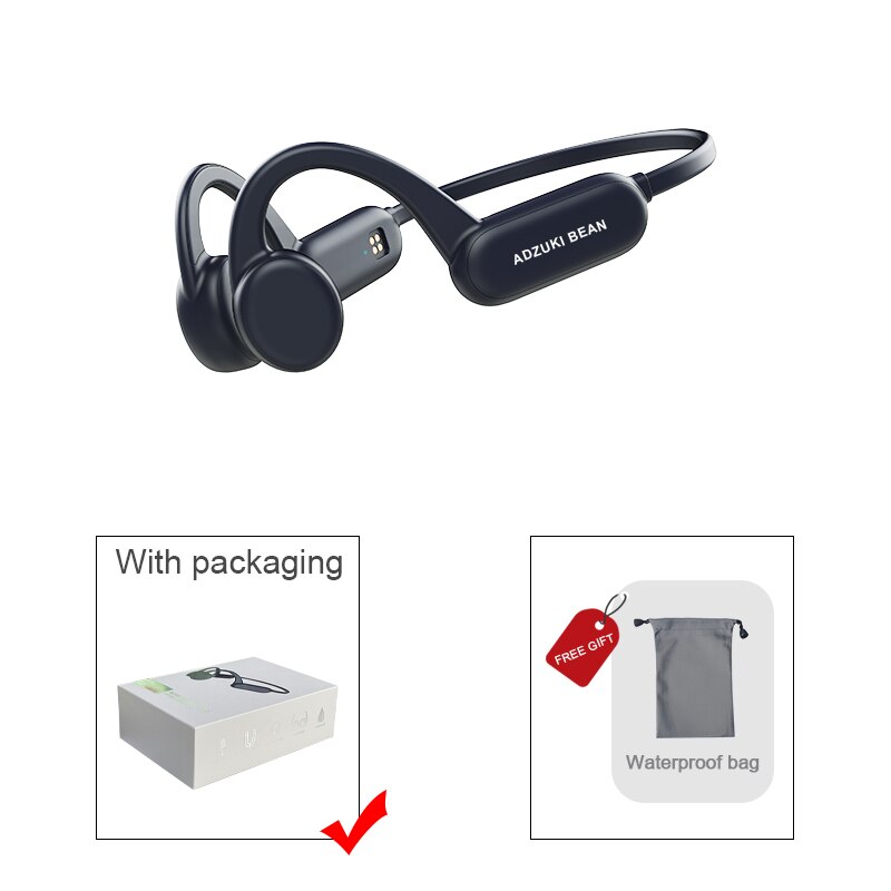 Écouteurs sans fil Bluetooth à Conduction osseuse, casque d&#39;écoute étanche avec Microphone, mémoire de 8 go, natation, Sport, musique, TWS, IPX8: black