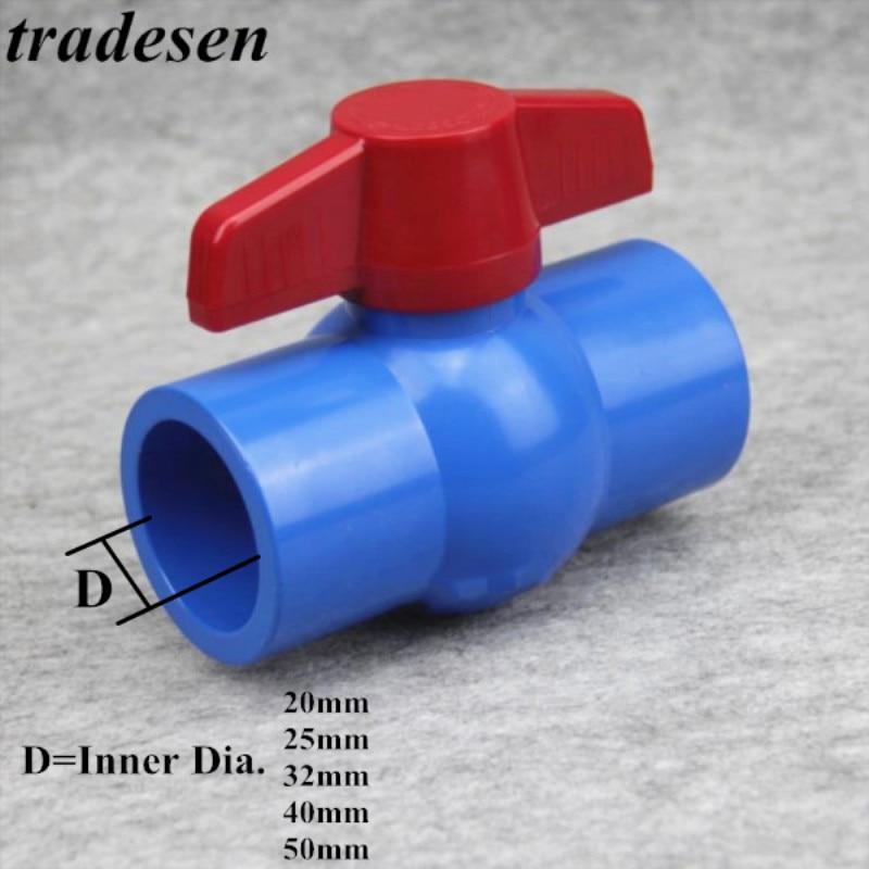 1Pc Rood Handvat Pvc Kogelkraan 20/25/32/40/50Mm Binnendiameter Schakelaar 2 Manier Slip Eindigt Water Uitschakeling Flow Controller Upvc Klep
