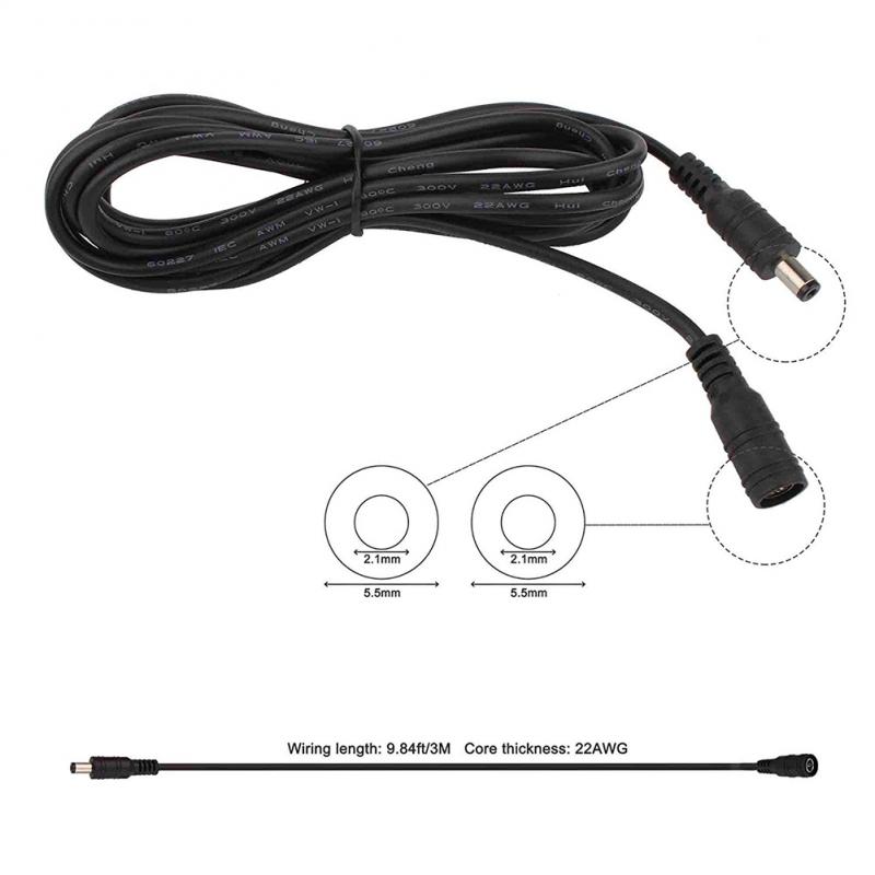 Black DC 12V Power Cable 5.5mm*2.1mm Male Female Connector 1M 2M 3M 4M 5M 6M 7M 8M 10M Power Cord Extension Wire For CCTV