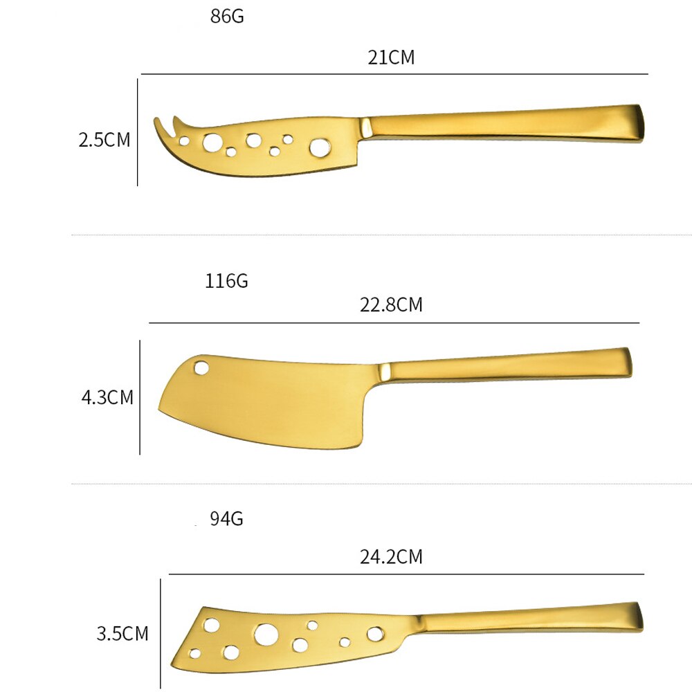 Stainless Steel Cheese Knife Set Gold Color 3pcs/set Cheese Cut Kitchen Cheese Tool