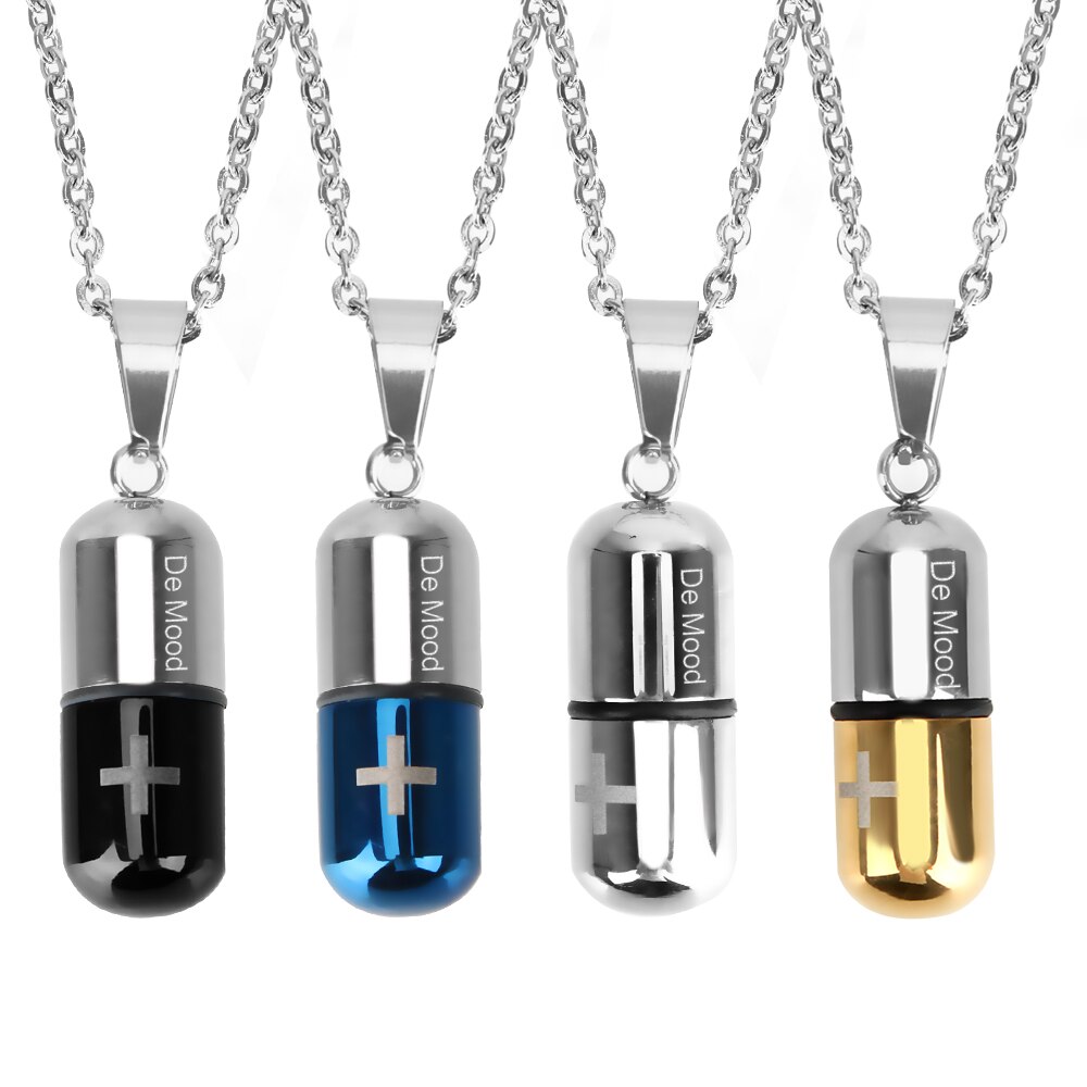 Unscrewable Pill Cross Pendant Titanium Steel Couple Capsule Pendant Stainless Steel Necklace