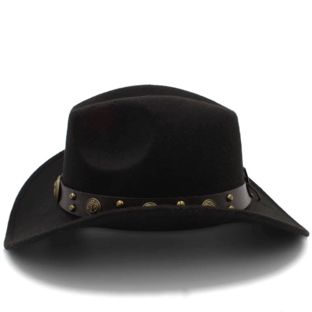 Sombrero de lana para Hombre, Sombrero de Cowboy del Oeste, ala enrollada, caballero, papá, Jazz, ecuestre, Sombrero, Fedora, talla 56-58CM