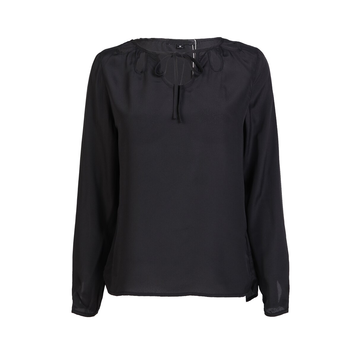 HYH HAOYIHUI otoño mujeres negro Casual gasa completo sólido cuello redondo camisa para dama
