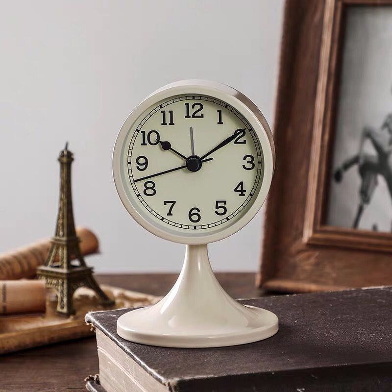 Nordic style alarm clock Simple students with bedroom bedside mute modern personality lazy desktop small alarm clock: White