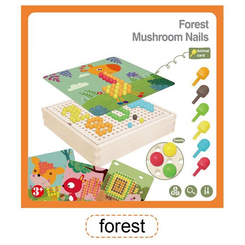 DOLLRYGA Children Educational Wooden Toys Mosaic Mushroom Nail Kit Art Kids knutselen kinderen Puzzle lote jouet enfant