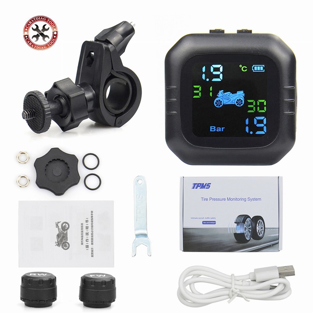 Originla Motorcycle TPMS Motor Tire Pressure Tyre Temperature Monitoring Monitor Alarm System with 2 External Sensors USB Solar
