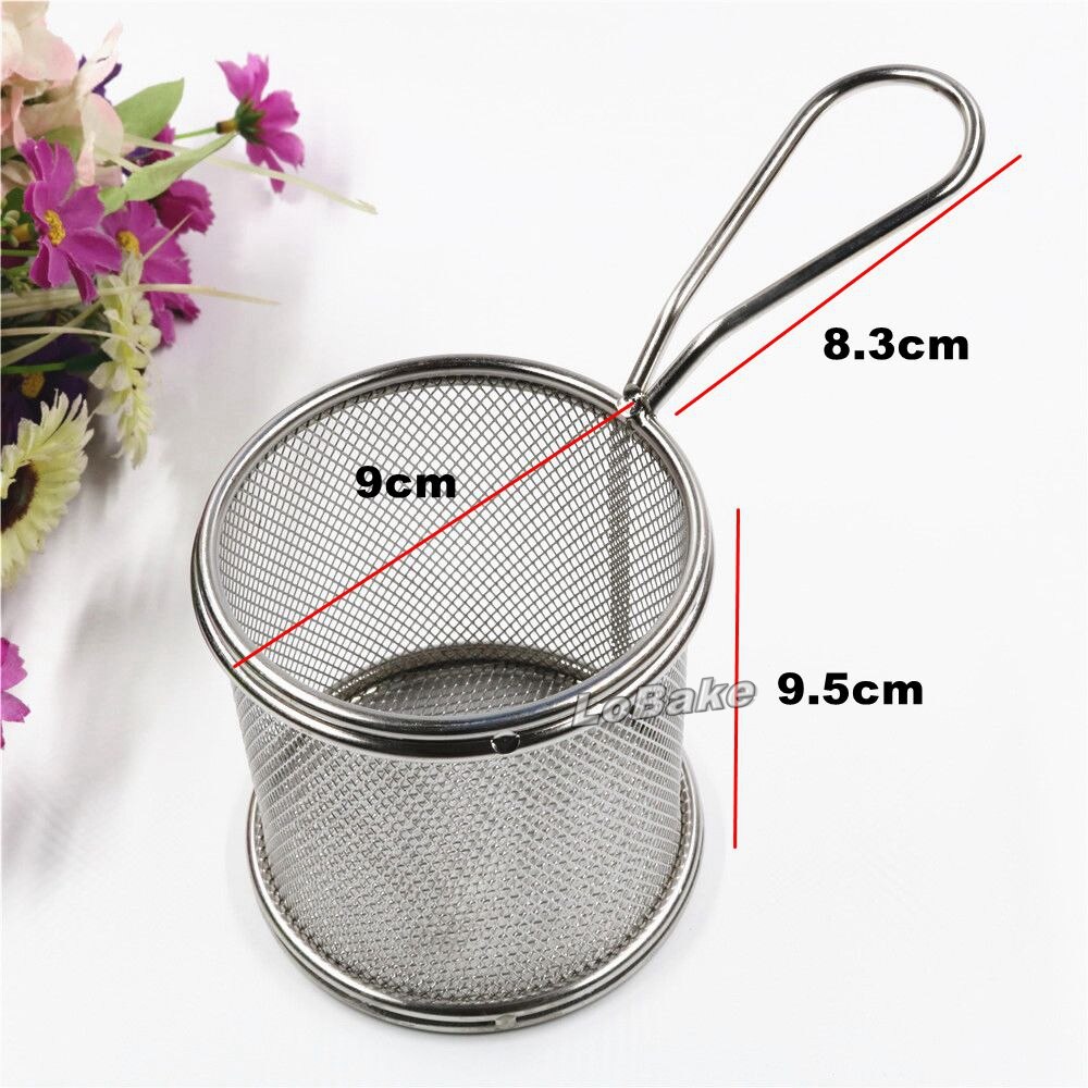 Arrivals 9Cm Diameter Ronde Roestvrij Staal Met Aluminium Koekenpan Aardappel Chip Kip Mand Lade Voor Vergieten & Strainers