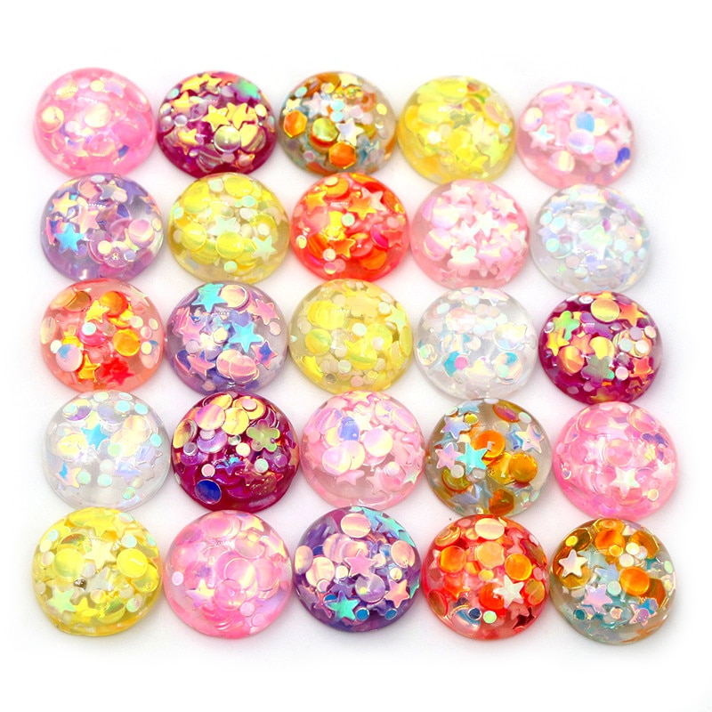 40pcs 12mm Mischfarben Star Round Moon Style Harz Cabochon mit flachem Rücken für Armband Ohrringe Zubehör