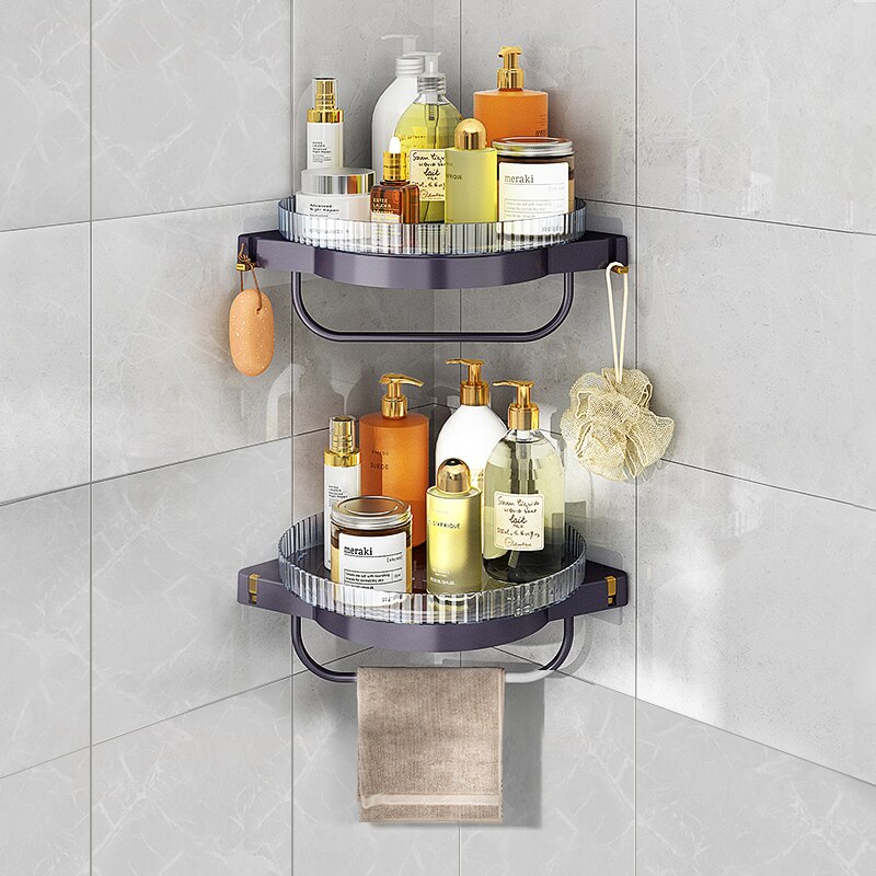 Joybos Bathroom Racks Rotating Corner Shelf Racks Bathroom Organizer Shelf Shampoo Cosmetic Storage Bathroom Accessories: purple-2 layers