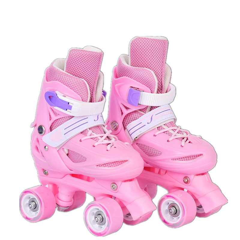 Meisjes Jongen Kids Kind Verstelbare Quad Rolschaatsen Schoenen Schuiven Sneakers 4 Wielen 2 Rij Lijn Outdoor Schaatsen Schoenen Voor beginner: pink / m