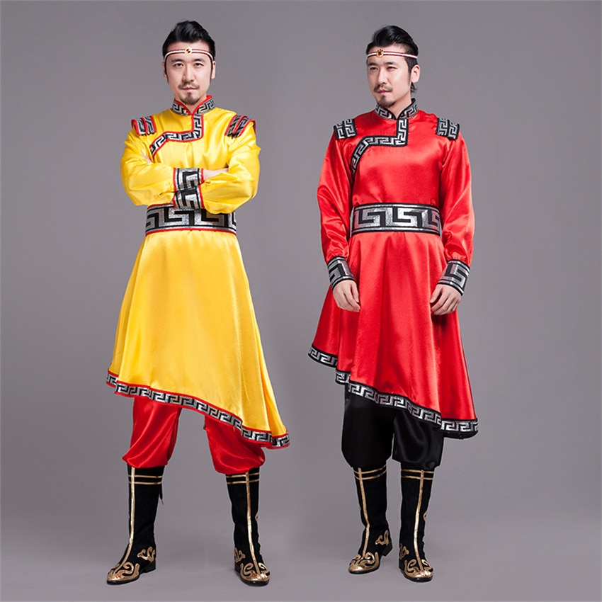 Traditional Mongolian Costumes for Men Grassland National Genghis Khan Riding Dance Stage Performance Asia Adult Waer