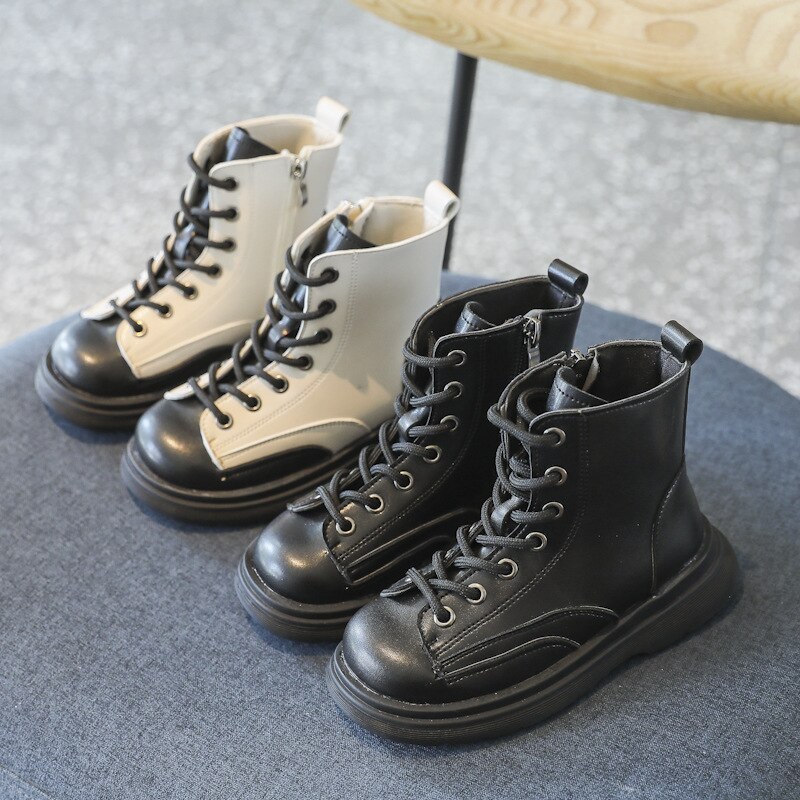 Crianças martin botas estilo britânico botas 2022 outono botas curtas coreano fundo grosso meninos meninas sólido botas pretas moda 26-35