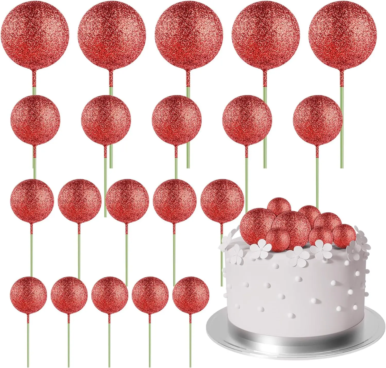 Décorations de décoration de gâteau mini ballon 20 pièces avec pics de boules d'or-décor de gâteau festif pour les célébrations: GRIS FONCÉ