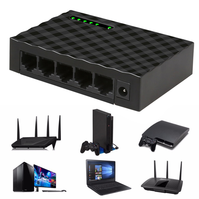 5 Port Gigabit Switch 10/100/1000Mbps RJ45 LAN Ethernet Fast Desktop Network Switching Hub Shunt With EU/US Plug Power Adapter