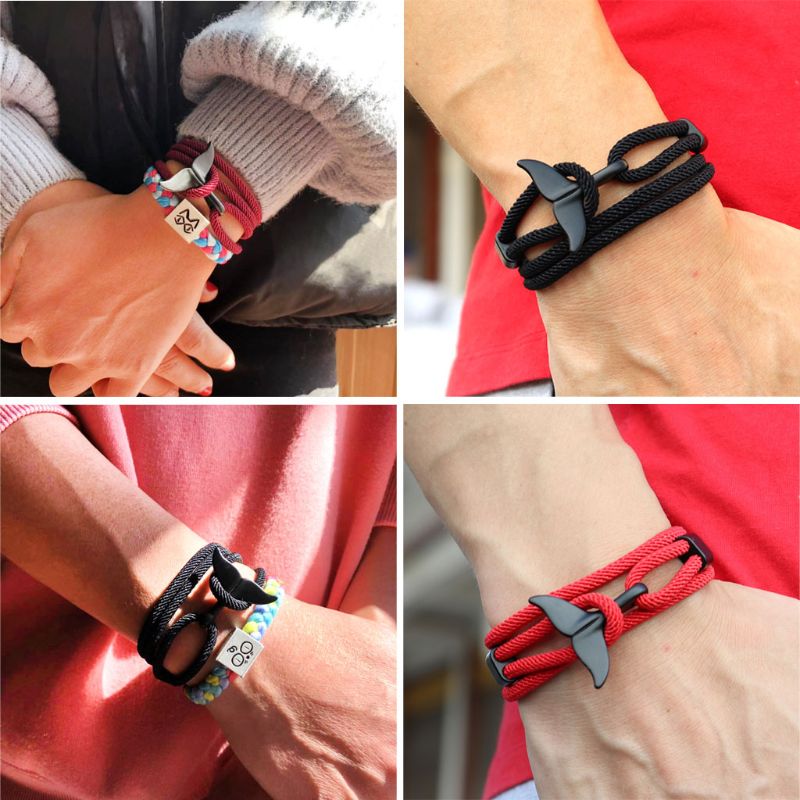 Summer Handmade Whale Tail Viking Rope String Bracelet Beach Surfing Paracord Wristband Jewelry Unisex