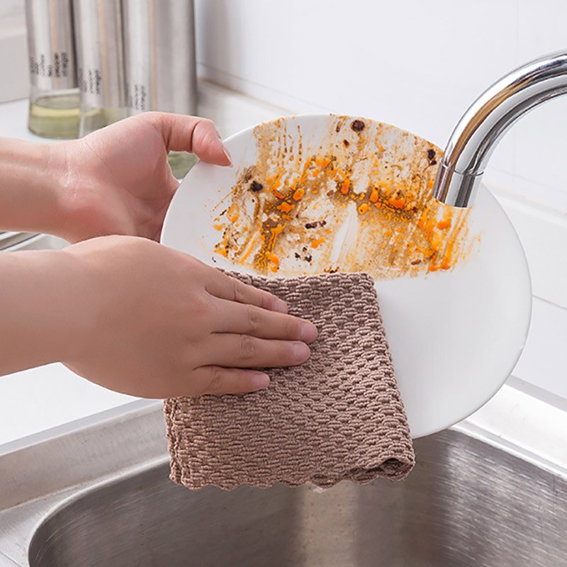 Køkkenudstyr polyester / nylon multifunktionel 4 farve 1pc vask til hjemmet opvaskemiddel rengøringshåndklæde superabsorberende anti-fedt klud
