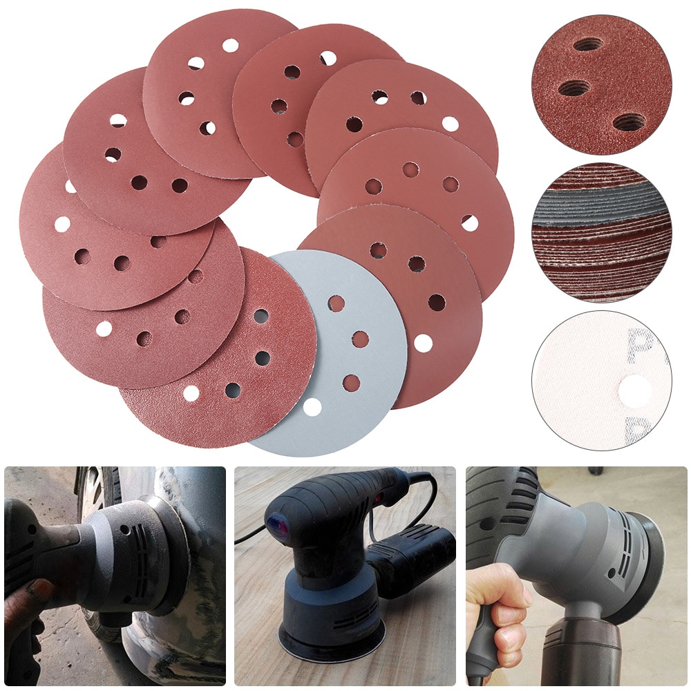 Papper Sanding Machine 100pcs 125mm Sanding Discs Hook Loop Sanding Paper... – Grandado