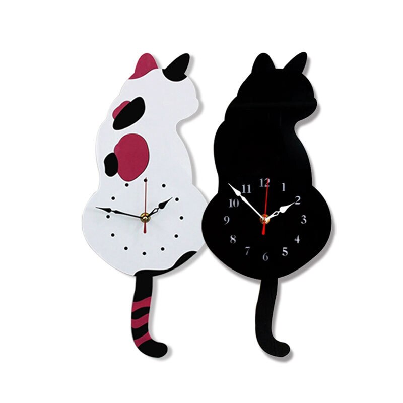 Cat Quartz Clocks Pendulum Clock Swinging Tail Wall Clock Wall Quartz Needle Wall Watch Clocks Bedroom Home Decor