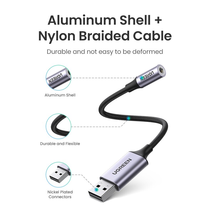 UGREEN Sound Card USB Audio Interface 3.5mm Sound Adapter for PC Laptop PS4 Earphone Speaker External USB Sound Card Audio Card