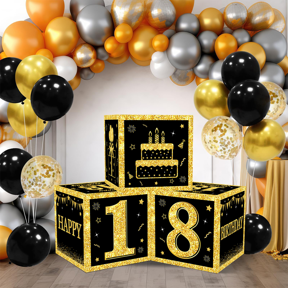 Gold Black Birthday Number Boxes 18 30 40 50 60 Years Old Birthday Paper Boxes Decoration Adult Birthday Party Decoration