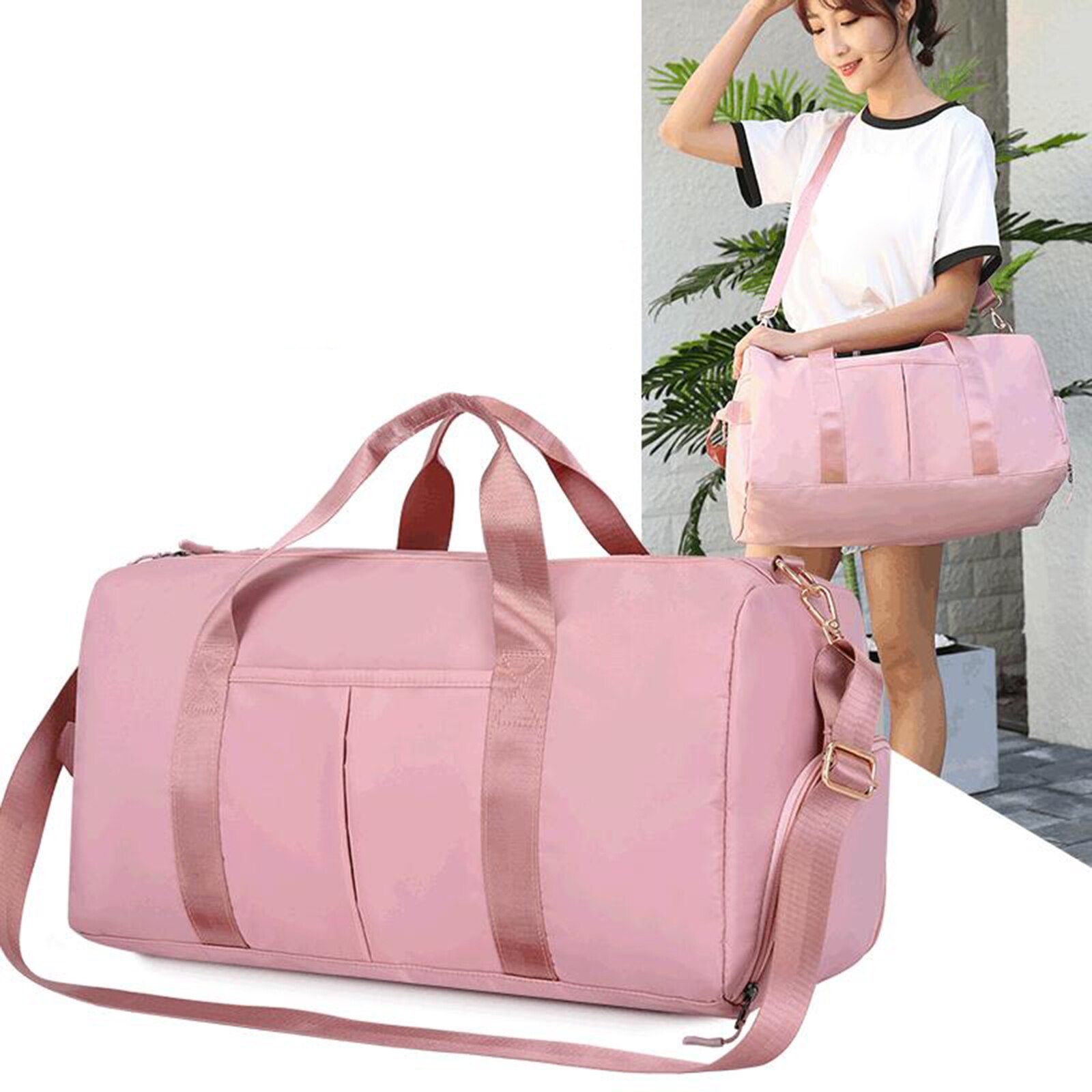 Gym Duffle Sports Bag with Shoe Compartment, Waterproof Travel Fitness Holdall: Red