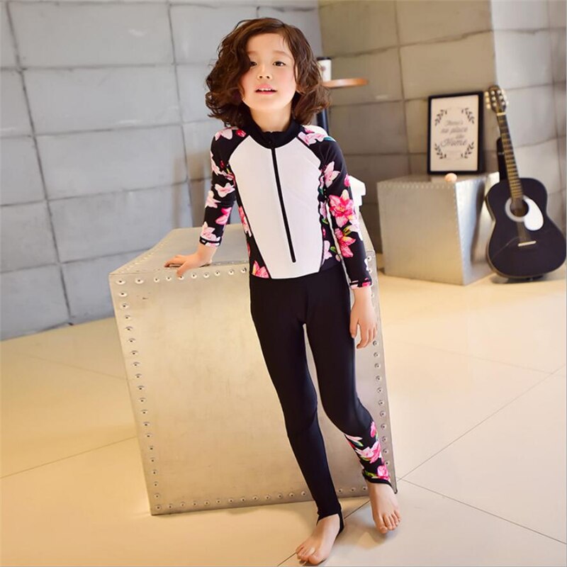 Korean style surf wetsuit for kids floral printed girls boys rashguard diving suit on beach swimming wear