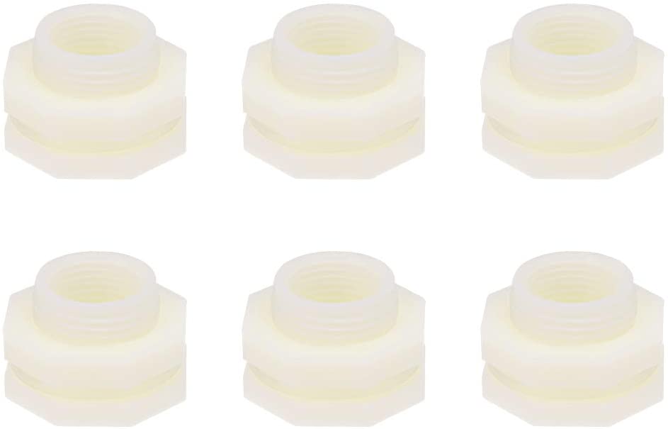ABS Bulkhead Tank FittingS Adapter for Rain Bucket Aquariums Water Tanks Ponds G1/2 Female 6Pcs 20MM