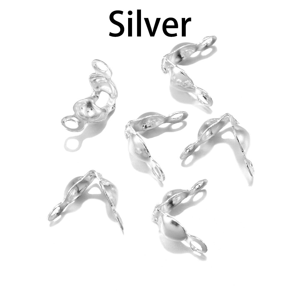 Connecteurs de chaîne à billes 4x7mm, fermoirs, pointe de perle, coquille de palourde pour bricolage, collier, Bracelets, accessoires de fabrication de bijoux, 100 – 1200 pièces/lot: Silver