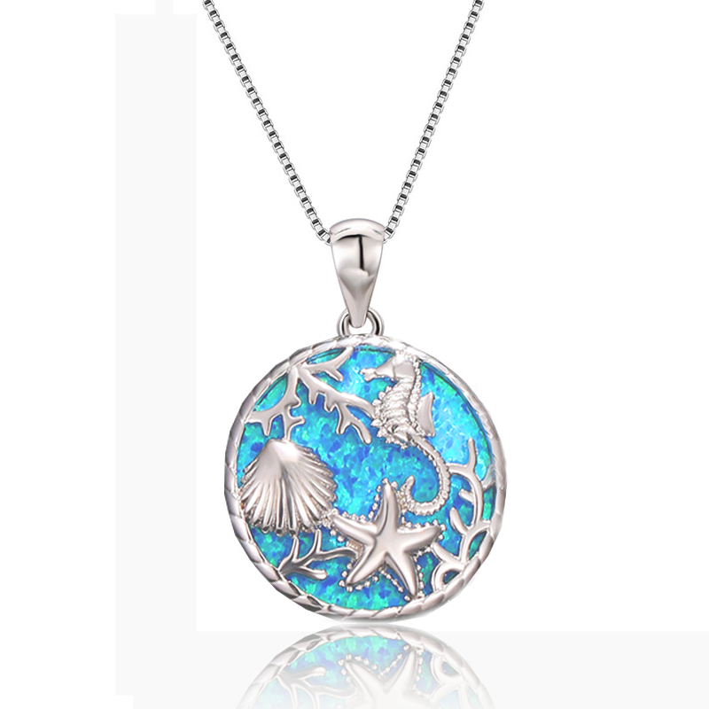 Böhmen süße Quallen-Anhänger-Halskette für Frauen, Inlay, blauer Opal-Imitationen-Halskette, Hochzeitsschmuck, Weihnachtsgeschenke für Sie: Blau verzinkt