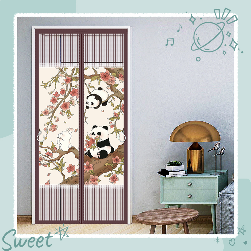 Cortinas antimosquitos de estilo chino, cortinas bordadas, malla de diamante, autoadhesivas, adsorción magnética, puerta sin agujeros cu