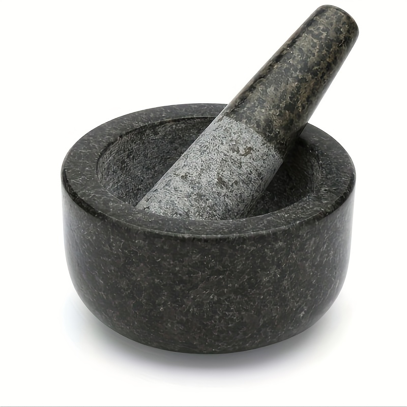 Mortero y maja, mortero y mortero de granito pulido para moler trituradora de hierbas, hacer salsa de aguacate, salsa, pimienta, trituradora