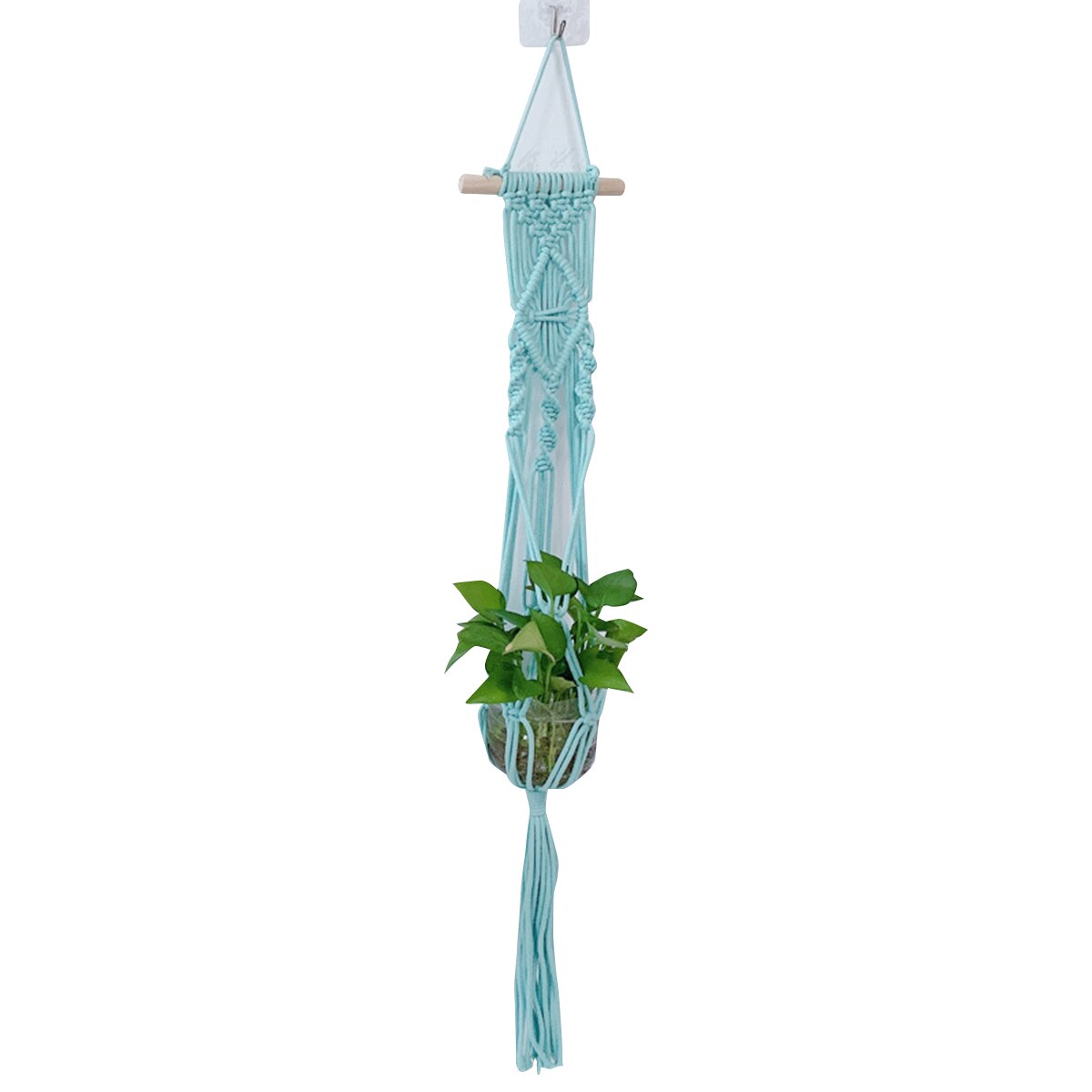 Handgemaakte hangende touwmand, gevlochten plantenhanger, henneptouw bloempotten voor doe-het-zelf tuin, groene vergroening huisdecoratie: Houten staaf