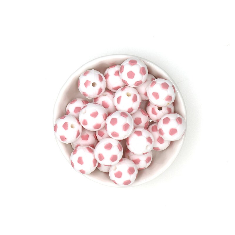 kovict 5pcs Silicone Beads 15mm Baby Teether Football Food Grade Silicone Soccer Round Bead BPA Free Bracelet: NO.02 Pink