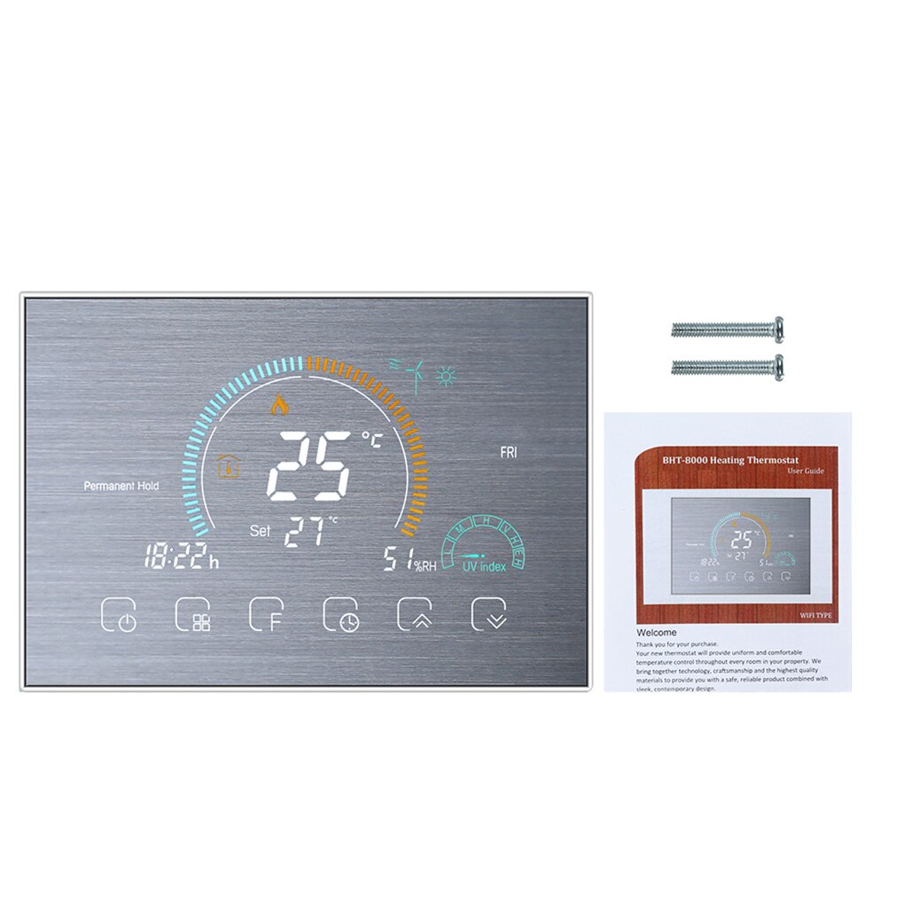 WiFi Smart Programmable Room Thermostat Backlit LCD Electric Heating Controller BHT-8000-GALW: Silver