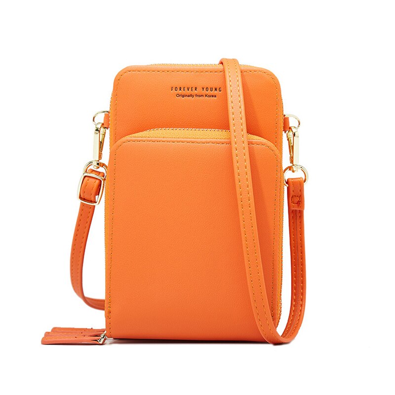 HEIßER 3 Schichten Große Kapazität Telefon Tasche Schulter Tasche Für Frauen Pu Leder Weibliche Kleine Umhängetaschen Damen Messenger Geldbörse: Orange