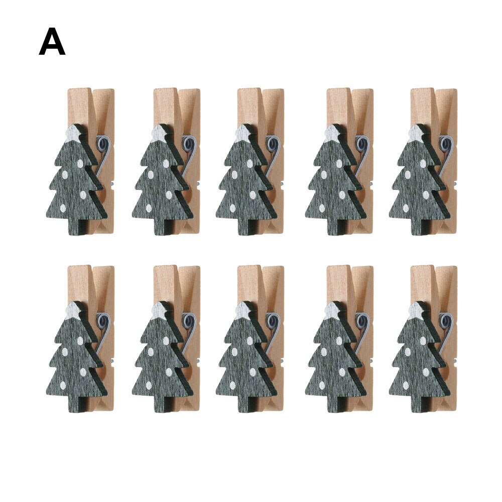 10 stuks/set mini kerst houten clips jaar feest decoratie foto muur clip eland diy kerst ornament kaarthouder bruiloft ornamenten: A