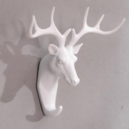 Amerikaanse stijl decoratieve haak dier hertenkop model wandhaak kapstok wanddecoratie sleutel opbergrek deurhaak 04286: Wit