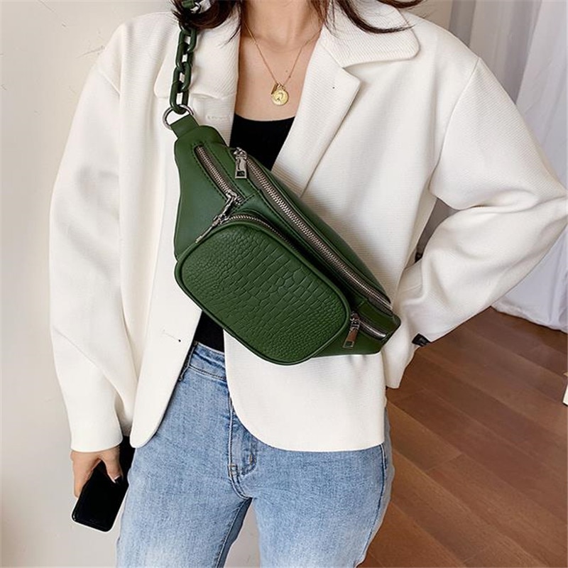 Waist Bags For Women Stone Pattern Leather Chain Waist Bag Belt Leisure Chest Pack Women Satchel Belly Band Belt Bag 40#