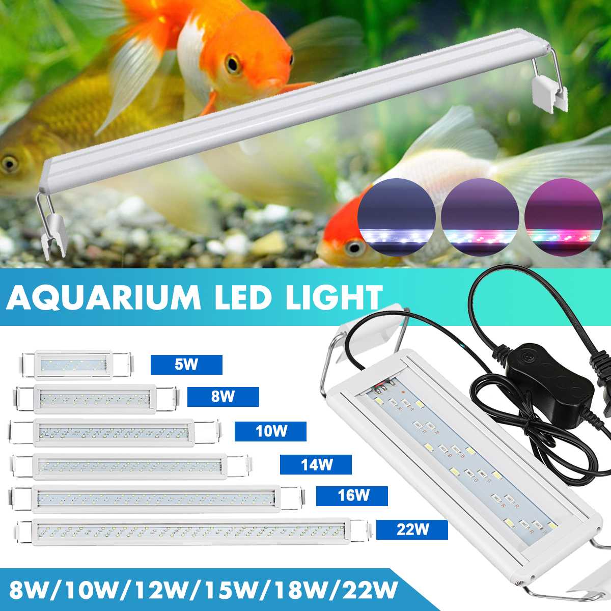Lámparas LED para acuario, iluminación brillante con Clip para tanque de peces, plantas acuáticas, lámpara de cultivo, decoración de Acuario, 3 colores, 7-23 pulgadas