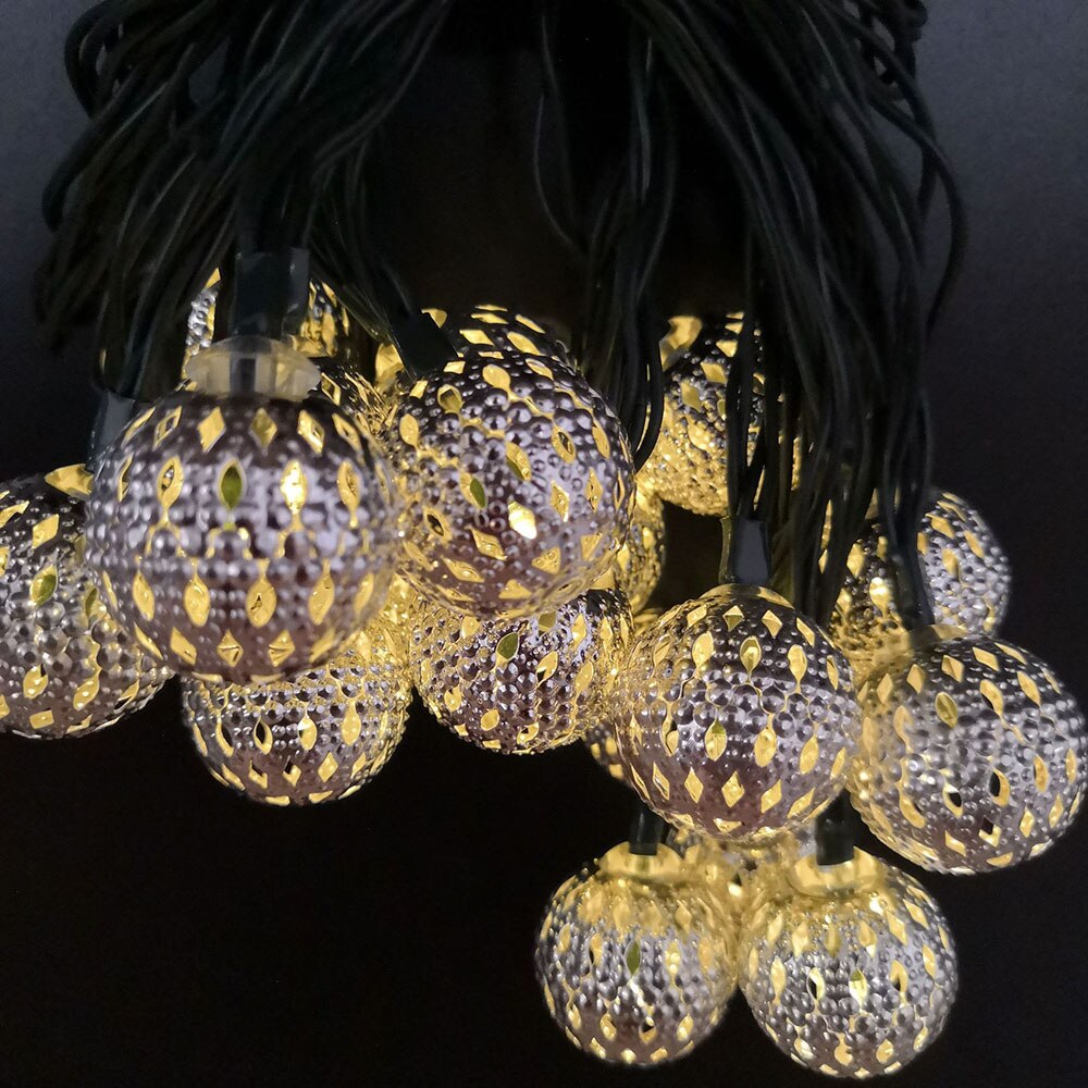 Waterdichte 20 LEDs Fairy Light Zonne-energie Marokkaanse Lantaarn Metalen Globe String Lamp voor Outdoor Kerstboom