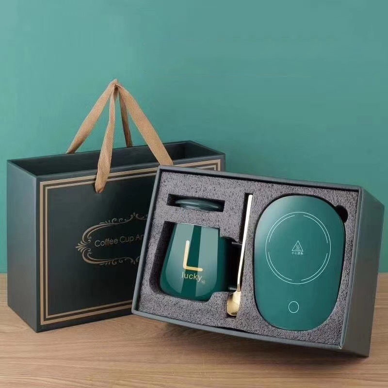 Ceramic Thermostatic Cup with Spoon with Lid Portable Box Set Coffee Cup Mug School Office Convenient and Practical