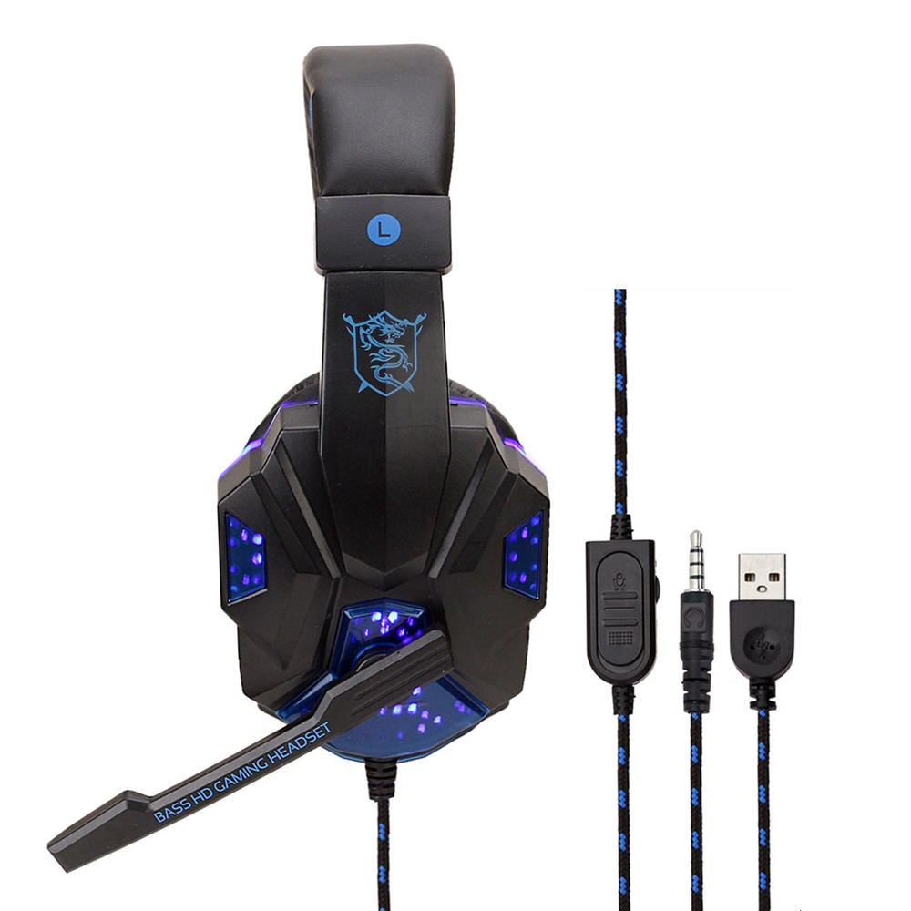 Professionele Bas Gamer Wired Hoofdtelefoon Voor PS4 Schakelaar Xbox Een Gaming Headset Met Microfoon Led Light Computer Pc Telefoon Headset: BlackBlue with Light