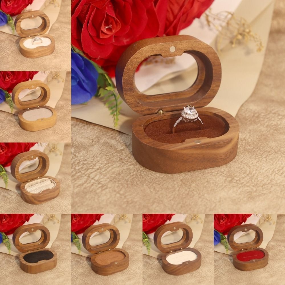 Caja de madera Retro para anillos de compromiso, caja de almacenamiento de joyería, caja para anillos de boda, Mini exhibición de anillos, soporte para anillos de pareja, boda