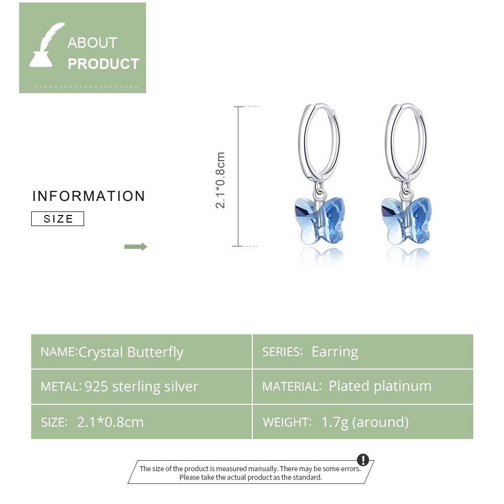 Brincos borboleta poderosa wostu prata 925, brincos originais com cristal azul para mulheres, joia de luxo cqe959