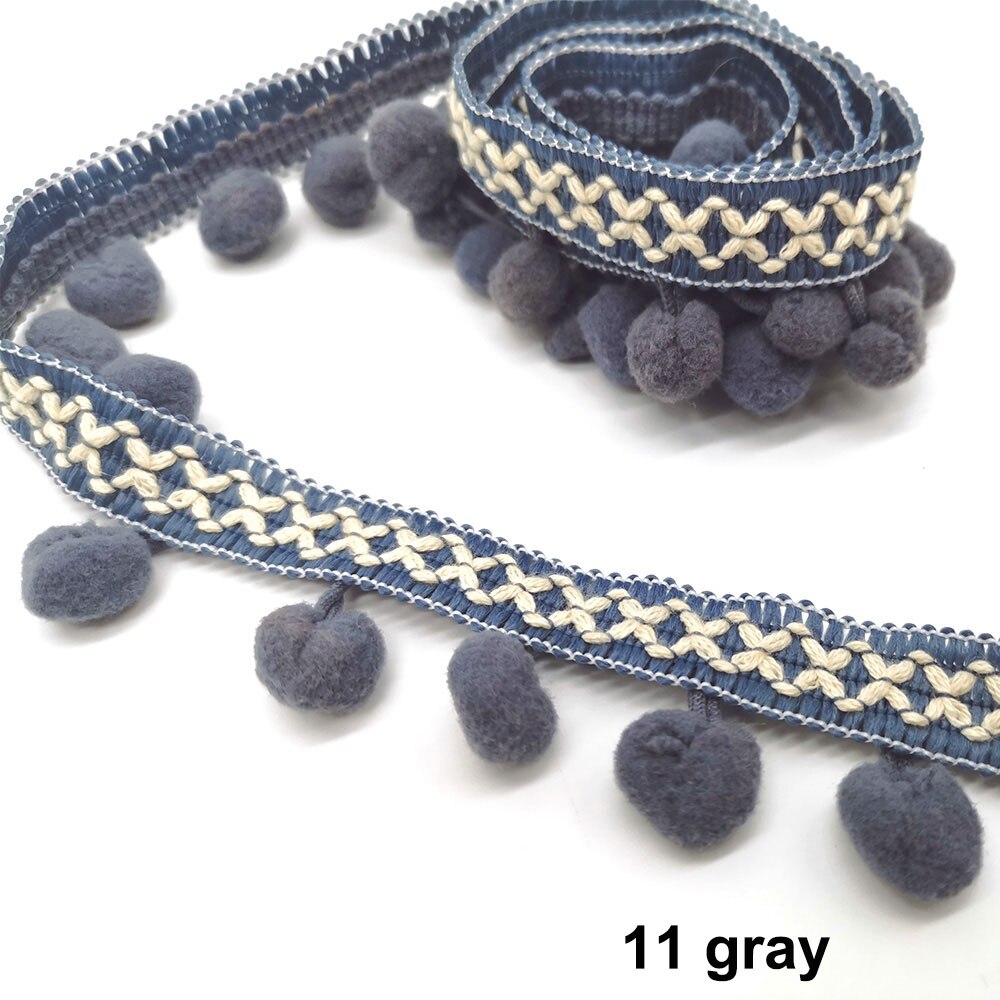10 Meter Pom Pom trimmen Spitze Stoff NäHenne Zubehör Pompons quaste Trimmen Ball Fransen Band NäHenne Spitze Für DIY Material bekleidung: 11 grau
